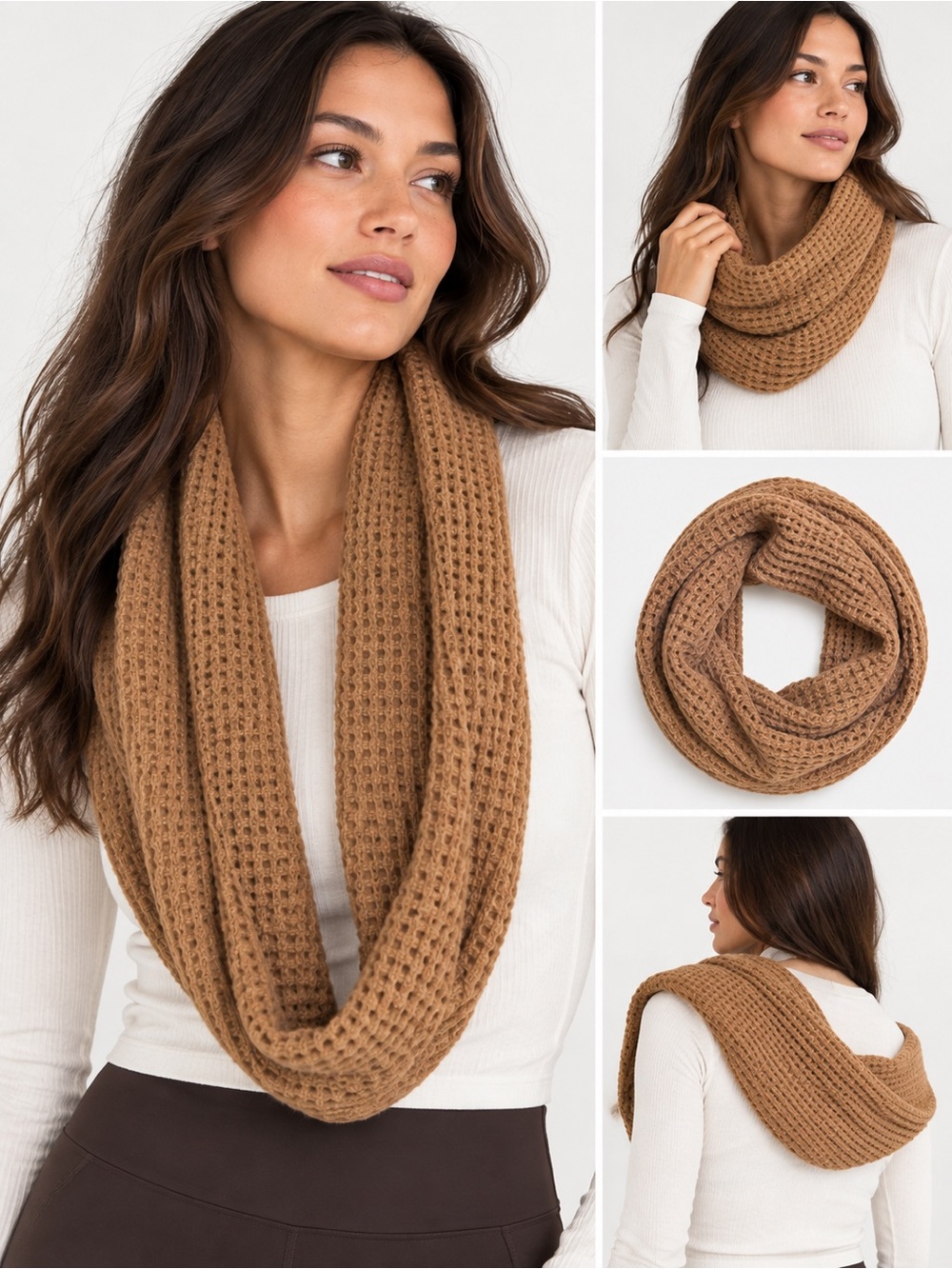 Beyond Yoga Waffle Knit Infinity Scarf Toffee Brown NWT